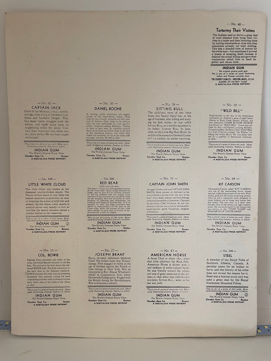 1933 Indian Chewing Gum Trading Cards (Full Sheet))